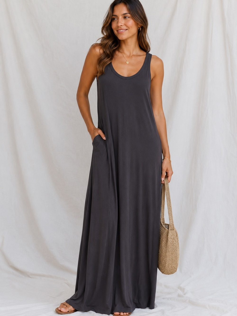 My Tribe dark gray/charcoal sleeveless tank maxi Dress